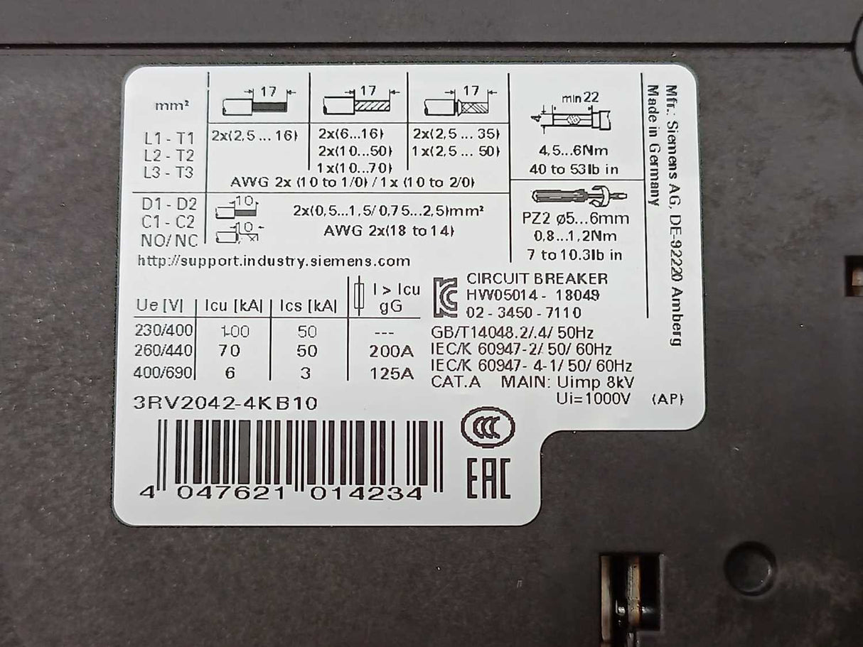 Siemens 3RV2042-4KB10 Circuit Breaker