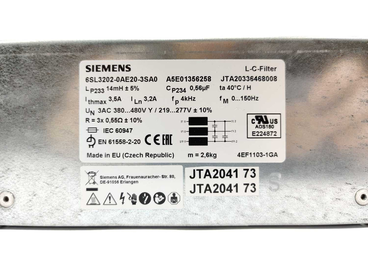 Siemens 6SL3202-0AE20-3SA0 L-C FILTER