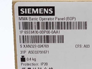 Siemens 6SE6400-0BP00-0AA1 MM4 Basic Operator Panel (BOP)