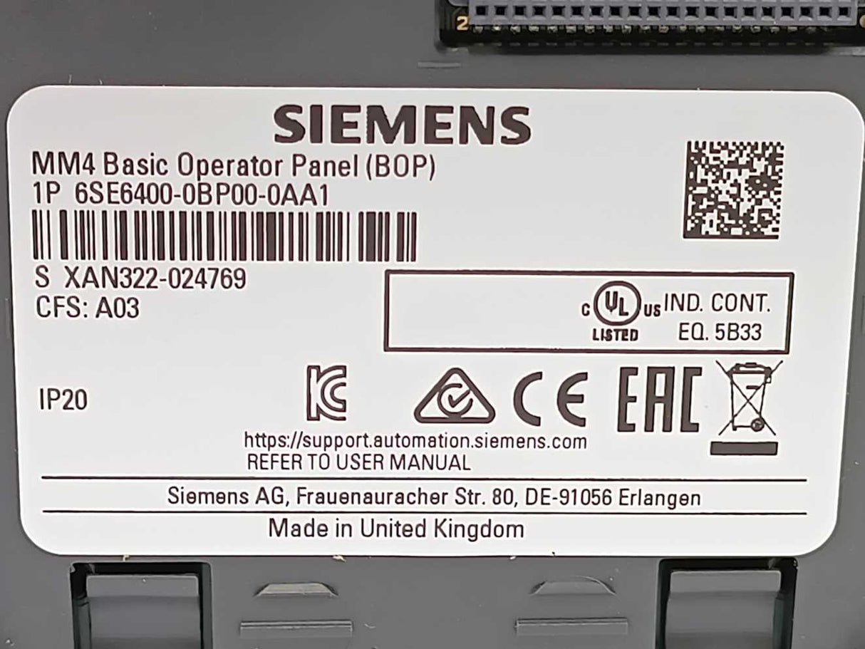 Siemens 6SE6400-0BP00-0AA1 MM4 Basic Operator Panel (BOP)