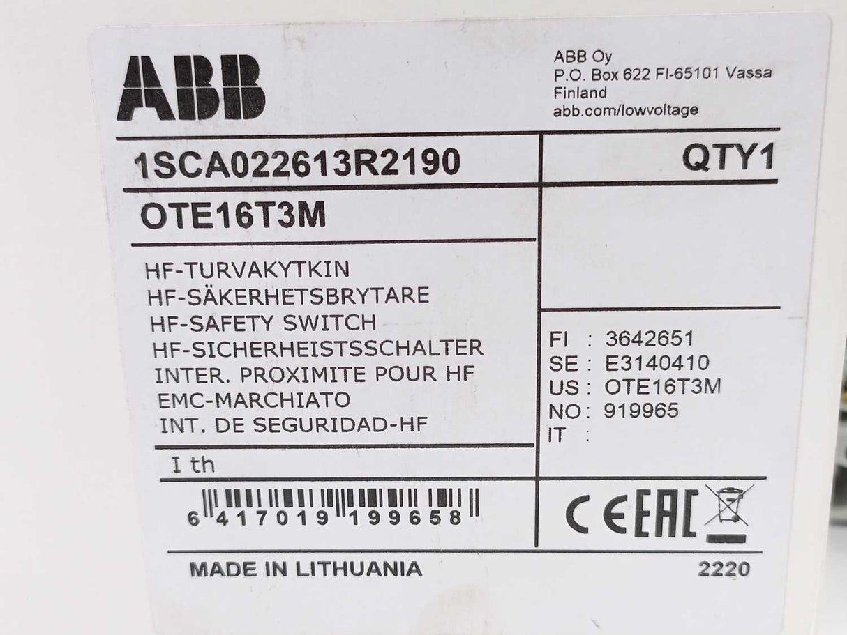 ABB 1SCA0222613R2190 OTE16T3M HF-Safety switch - missing front