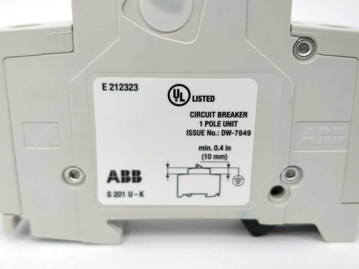 ABB S201U-K Miniature Circuit Breaker - S200U - 1P - K - 2 ampere