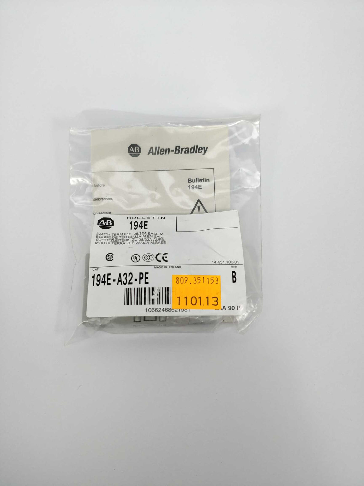 ALLEN-BRADLEY 194E-A32-PE Auxiliary, Earth/Grounding Terminal