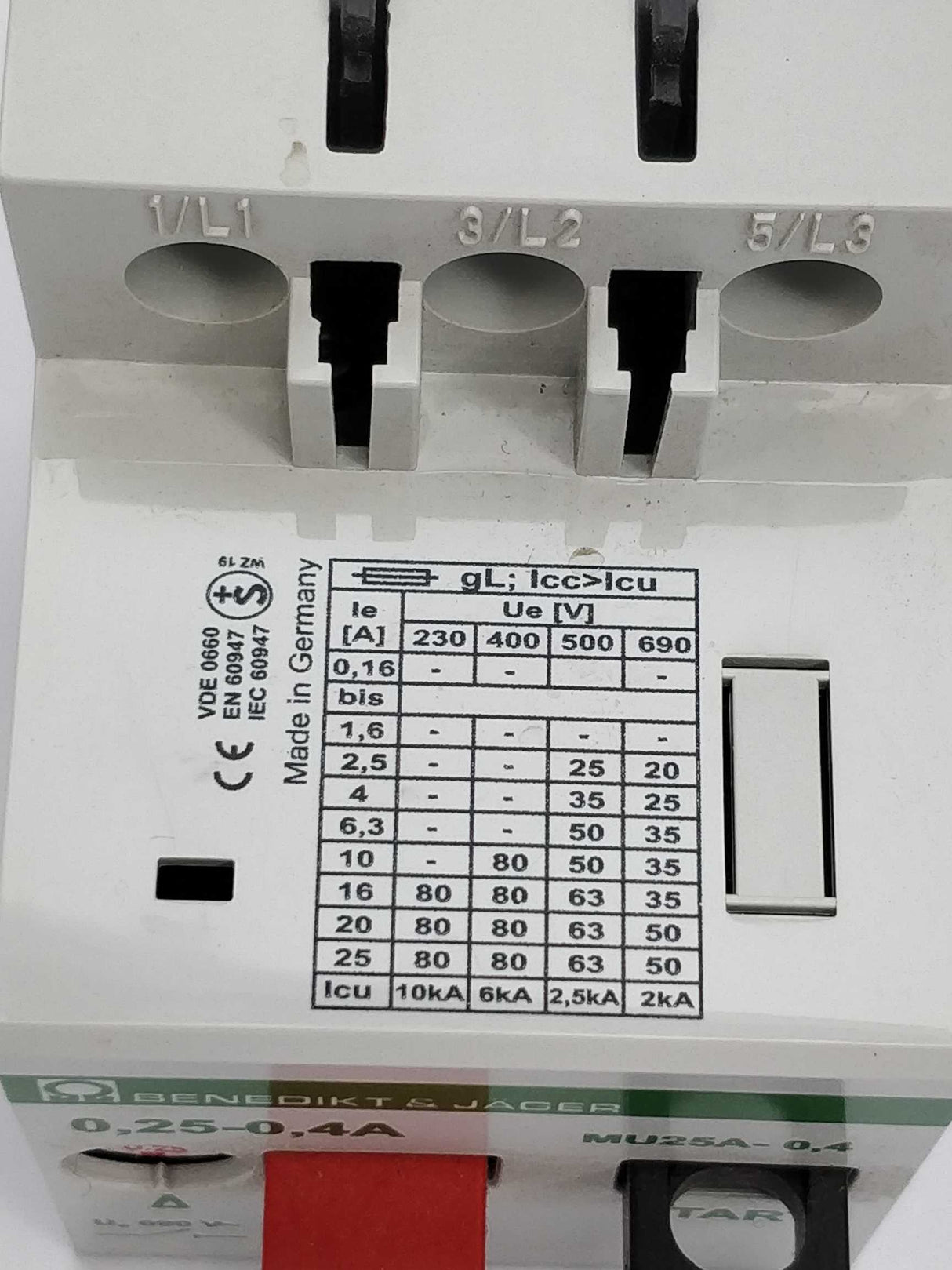 Benedikt & Jäger MU25A-0,4 0,25-0,4A Manual motor starter