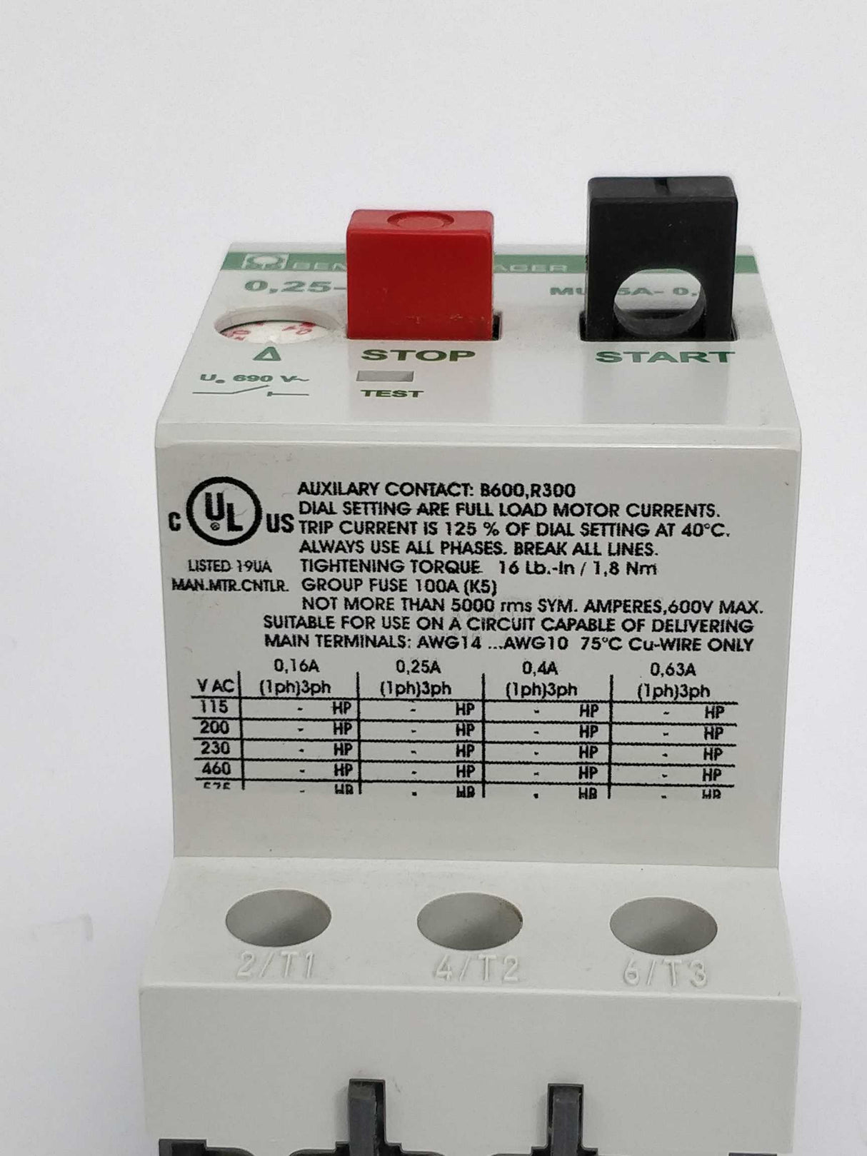 Benedikt & Jäger MU25A-0,4 0,25-0,4A Manual motor starter