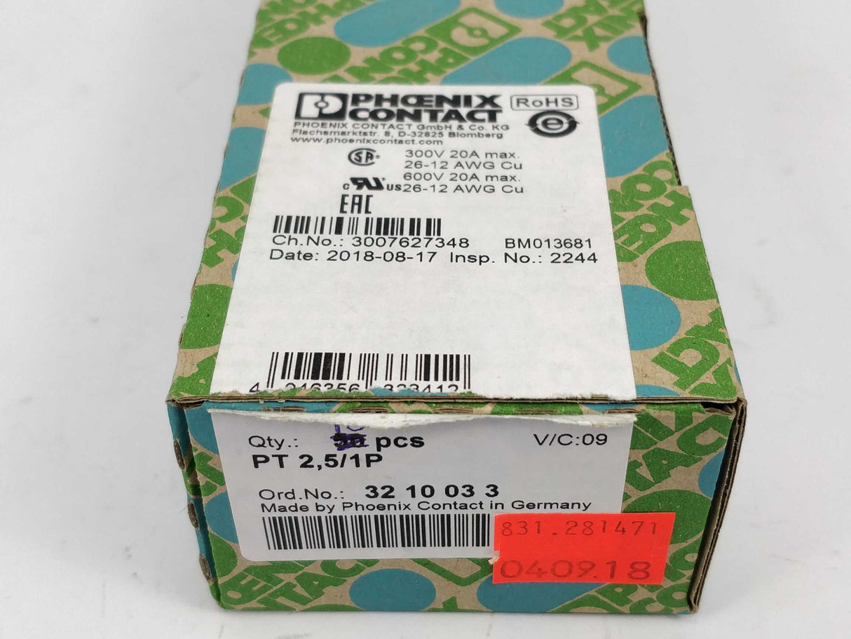 Phoenix Contact 3210033 PT 2,5/1P terminal block 10pcs