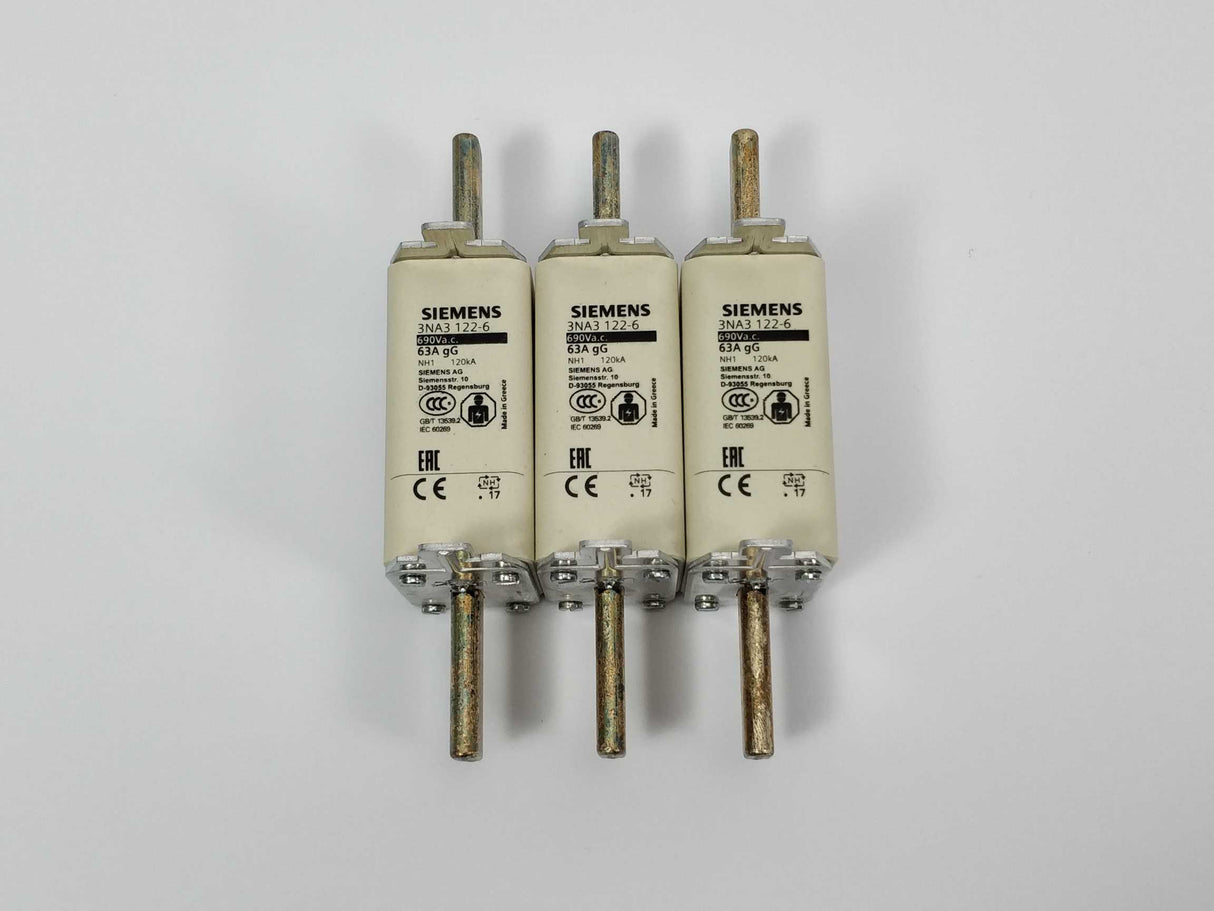 Siemens 3NA3122-6 LV HRC Fuse Links 3pcs