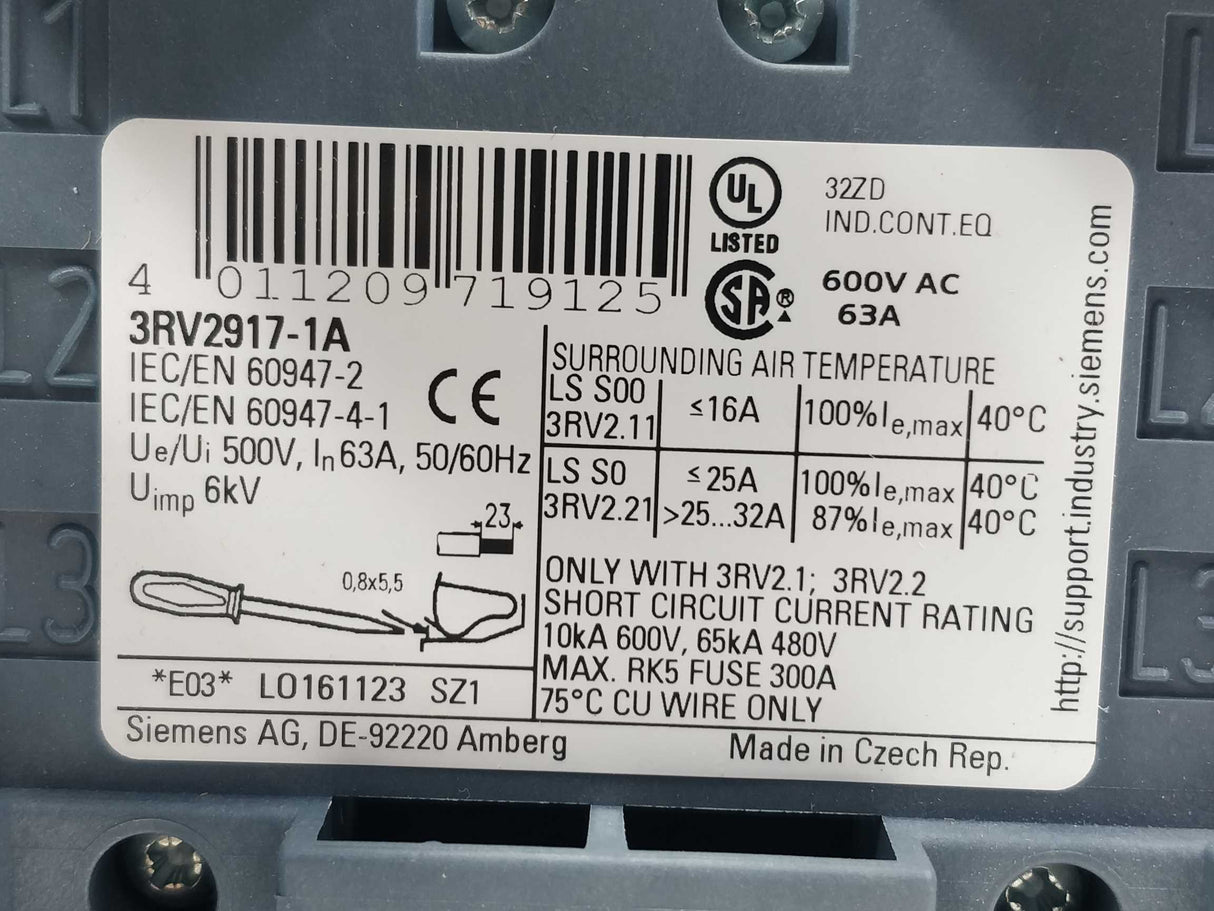 Siemens 3RV2917-1A 3-phase busbar