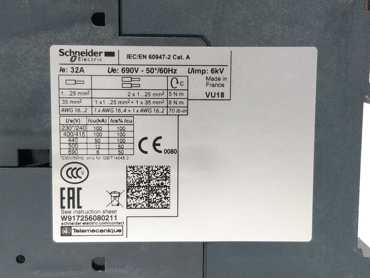 Schneider GV3L32 940543 Magnetic circuit breaker 32A