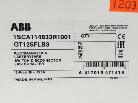 ABB 1SCA114833R1001 OT125FLB3 Switch disconnector