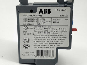 ABB 1SAZ711201R1038 T16-5.7 Thermal overload relay 4.2-5.7A