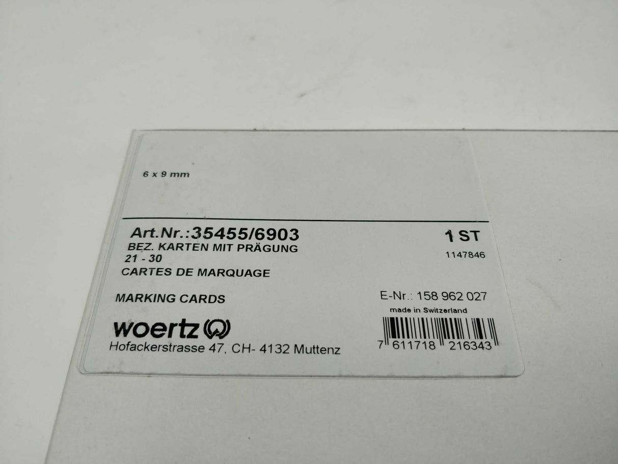 Woertz 35455/6903 Marking cards 6x9mm 21-30 50 Pcs