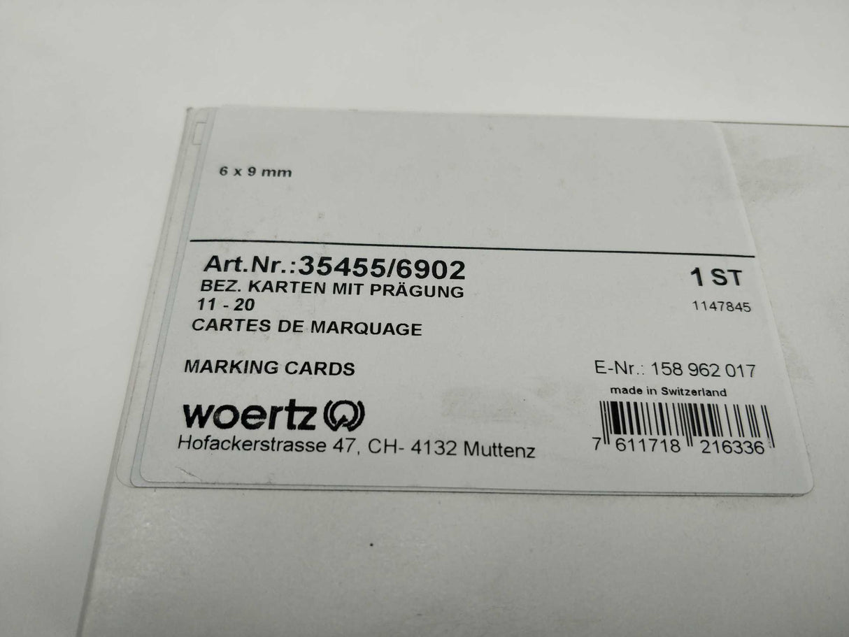 Woertz 35455/6902 Marking cards 6x9mm 11-20 50 Pcs.