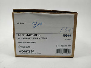 Woertz 4420/8OS Slot nuts C30 M8 without screw, with spring 54 Pcs