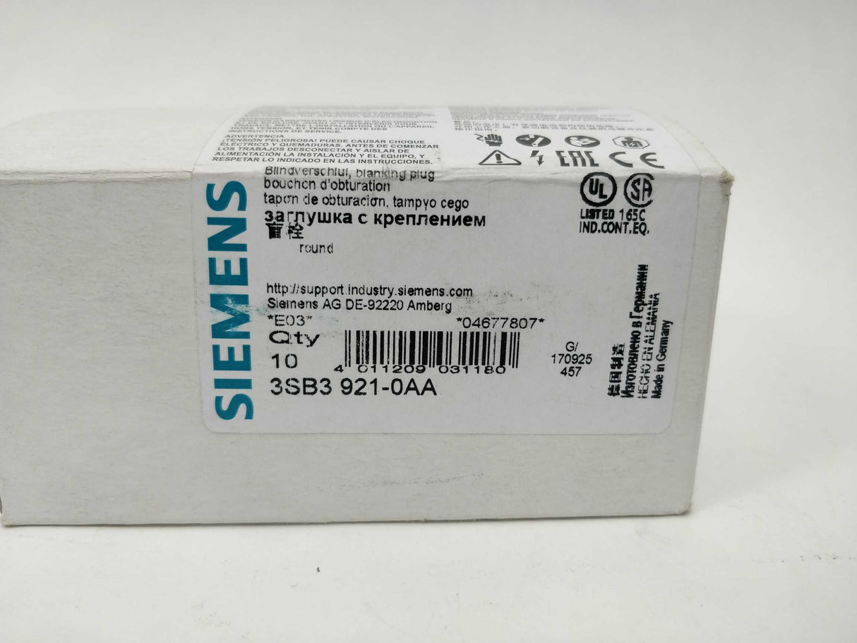 Siemens 3SB3921-0AA Sealing Plug 9 Pcs.