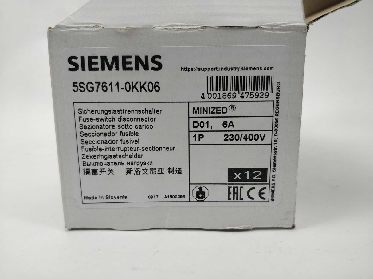 Siemens 5SG7611-0KK06 MINIZED, Fuse Switch Disconnector 11 Pcs.