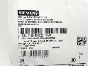 Siemens 3SU1150-1HB20-1FG0 Emergency Stop Pushbutton