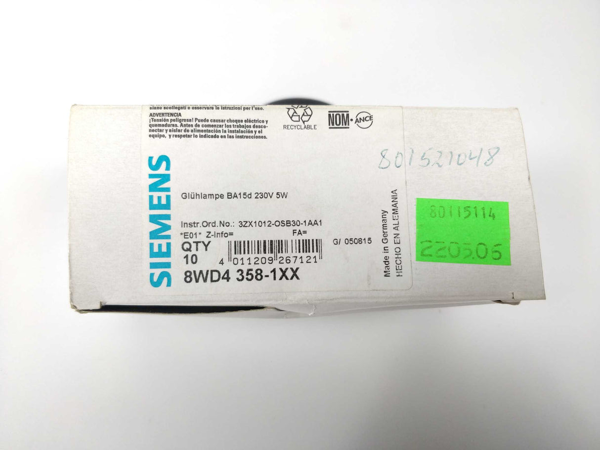 Siemens 8WD4358-1XX Incandescent lamp, 230 V AC, 5 W - 10 Pcs