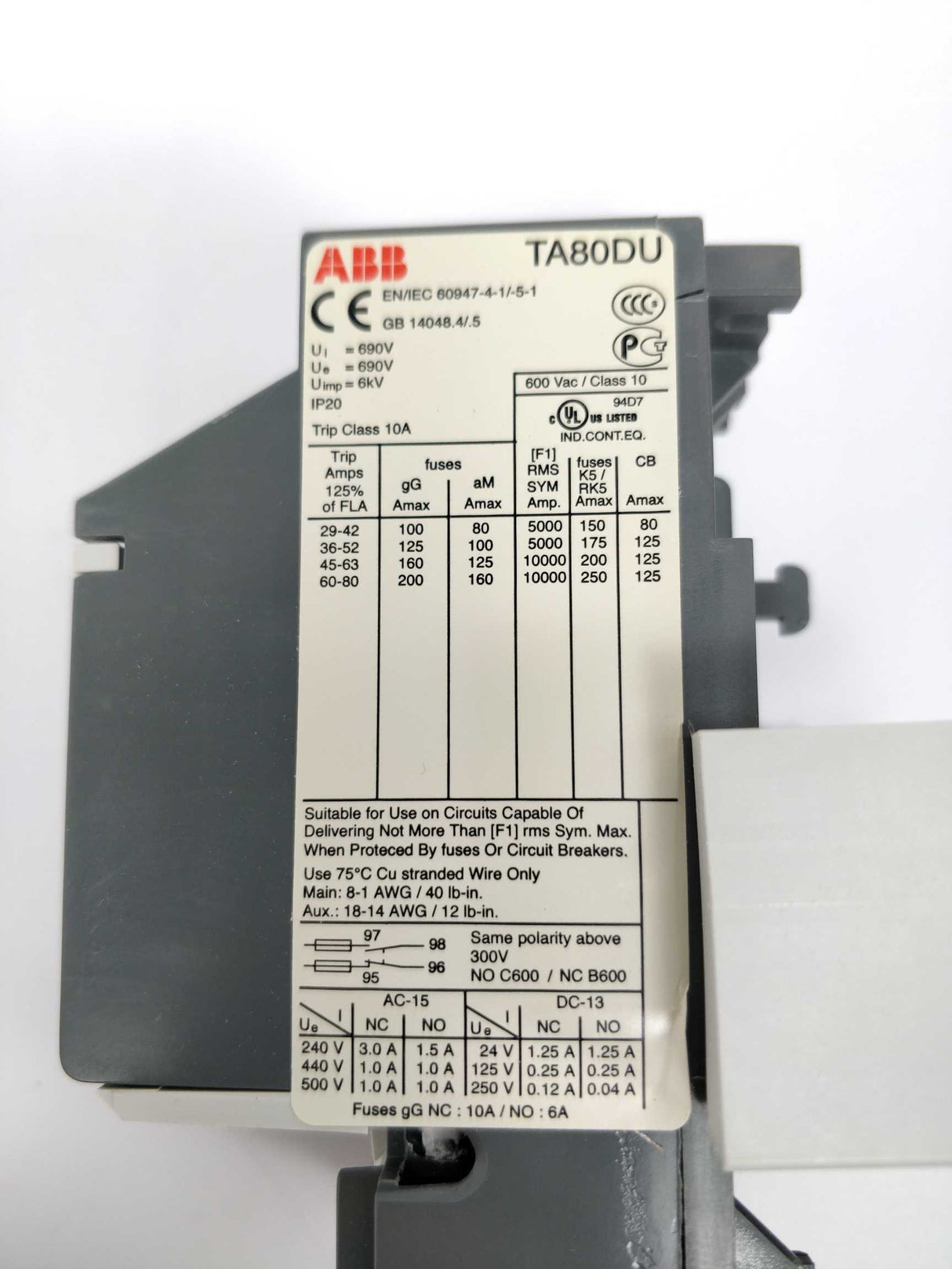 ABB 1SAZ331201R1005 Thermal Overload Relay TA80DU-63