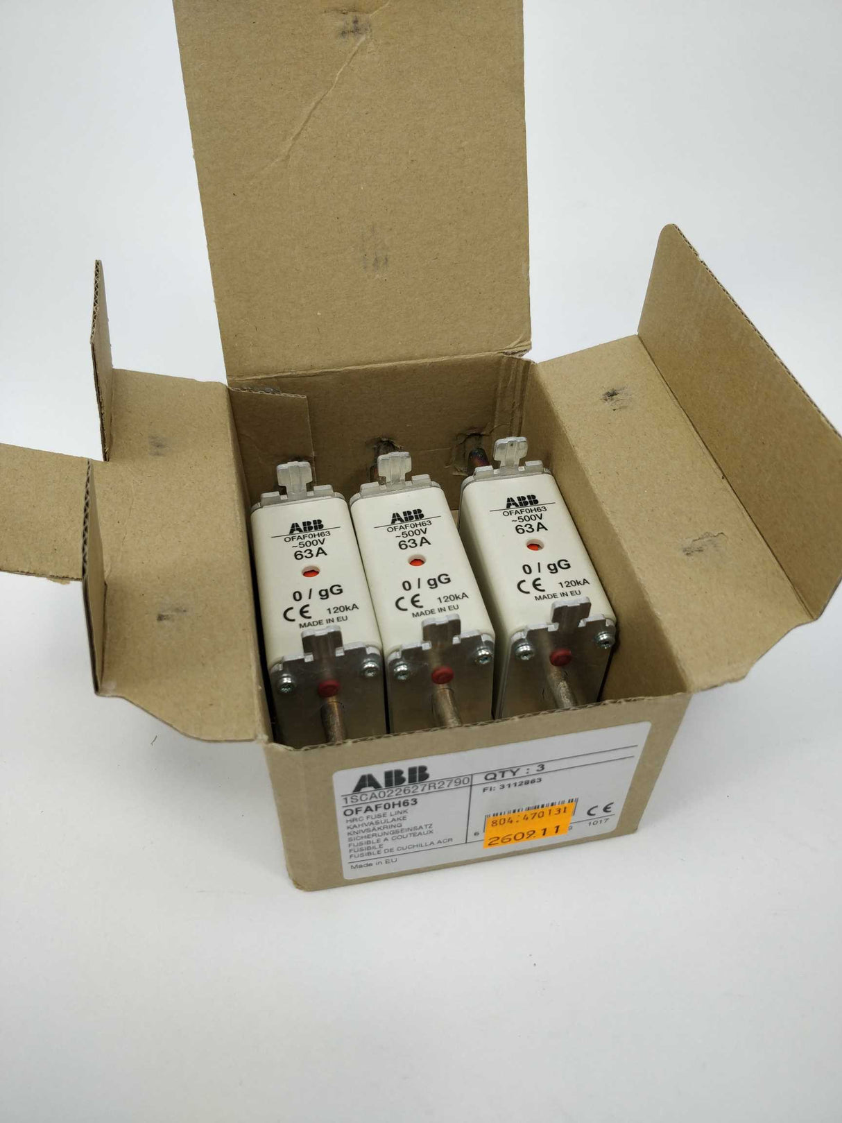 ABB 1SCA022627R2790 OFAF0H63 HRC Fuse LInk 3 pieces 63A