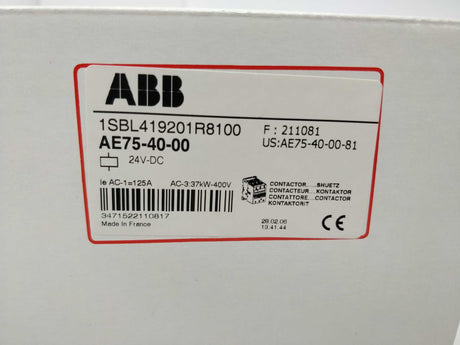 ABB 1SBL419201R8100 AE75-40-00 24V DC Contactor