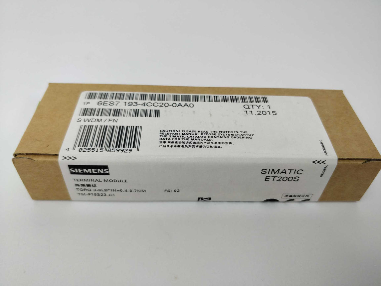 Siemens 6ES7193-4CC20-0AA0 Terminal Module TM-P15S23-A1