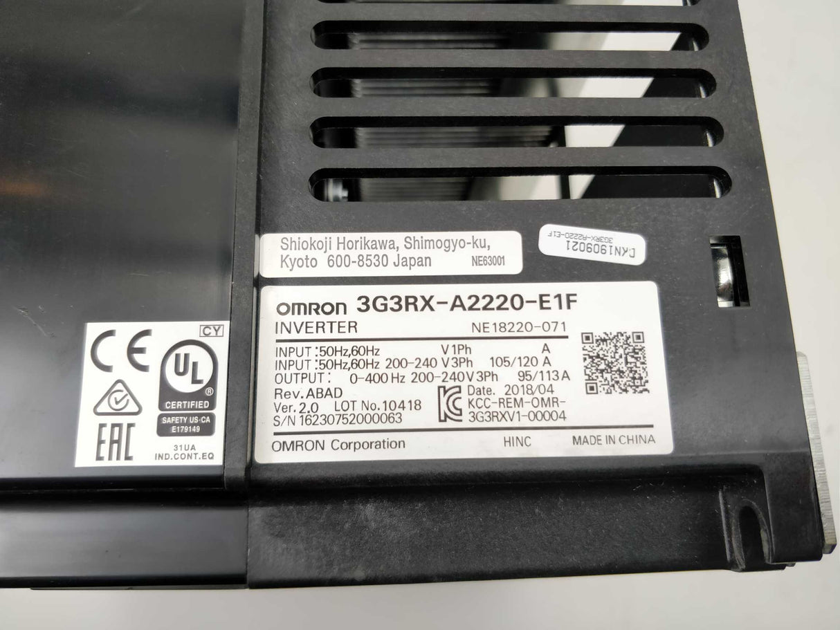 OMRON 3G3RX-A2220-E1F 3G3RX INVERTER 200V 3PHASE 22kW