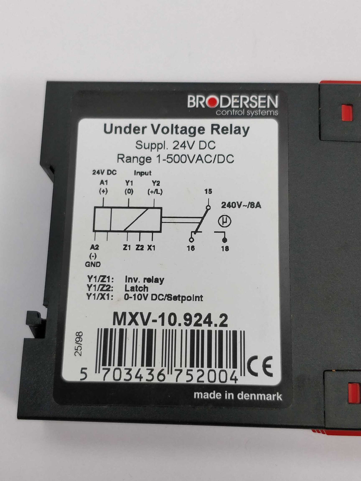 BRODERSEN MXV-10.924.2 Under Voltage Relay 24VDC