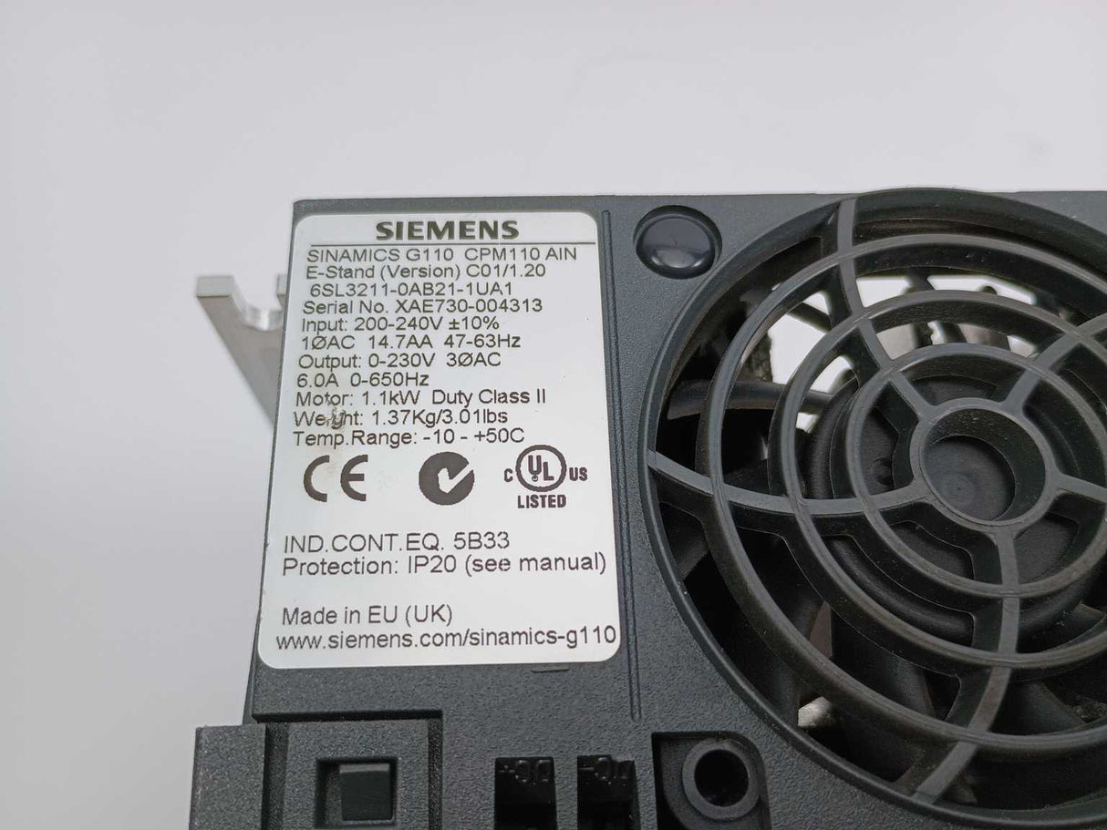 Siemens 6SL3211-0AB21-1UA1 SINAMICS G110-CPM110 AC Drive