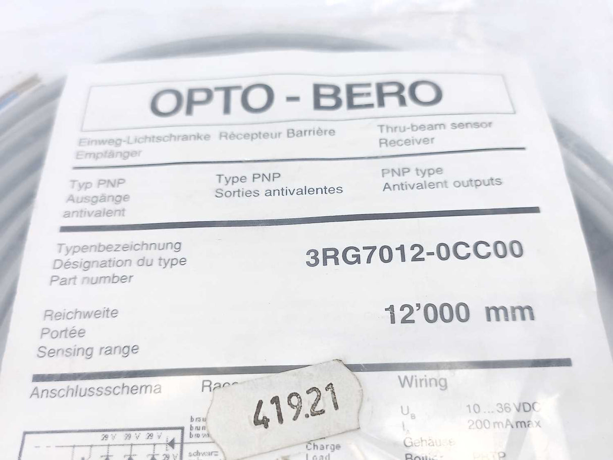 Siemens 3RG7012-0CC00 Opto-BERO Thru-beam Sensor Receiver