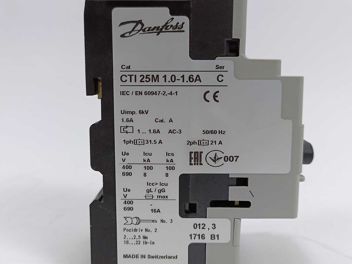 Danfoss 047B3145 CTI25 circuit breaker, 1.0-1.6 A