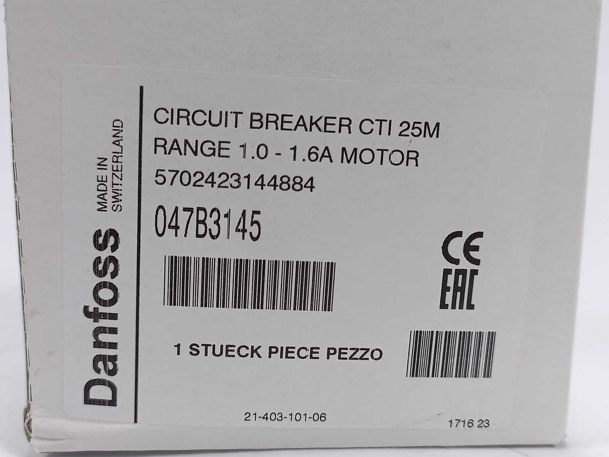 Danfoss 047B3145 CTI25 circuit breaker, 1.0-1.6 A