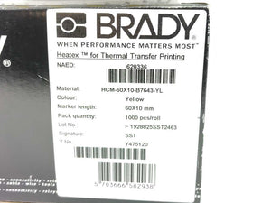 Brady HCM-60X10-B7643-YL Heatex Cable Markers 60x10 mm, Yellow, 1 roll-1000pcs