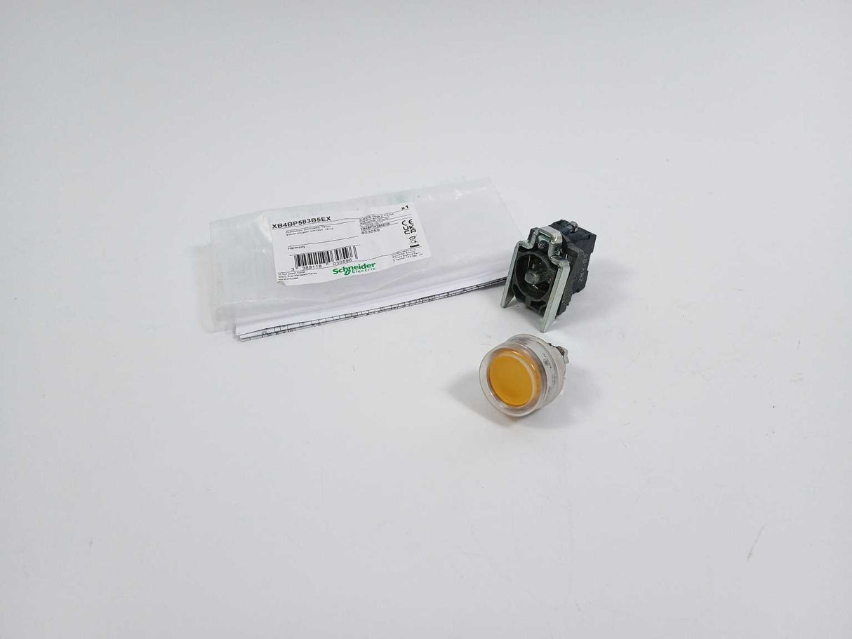 Schneider Electric XB4BP583B5EX Illuminated Push Button, Yellow