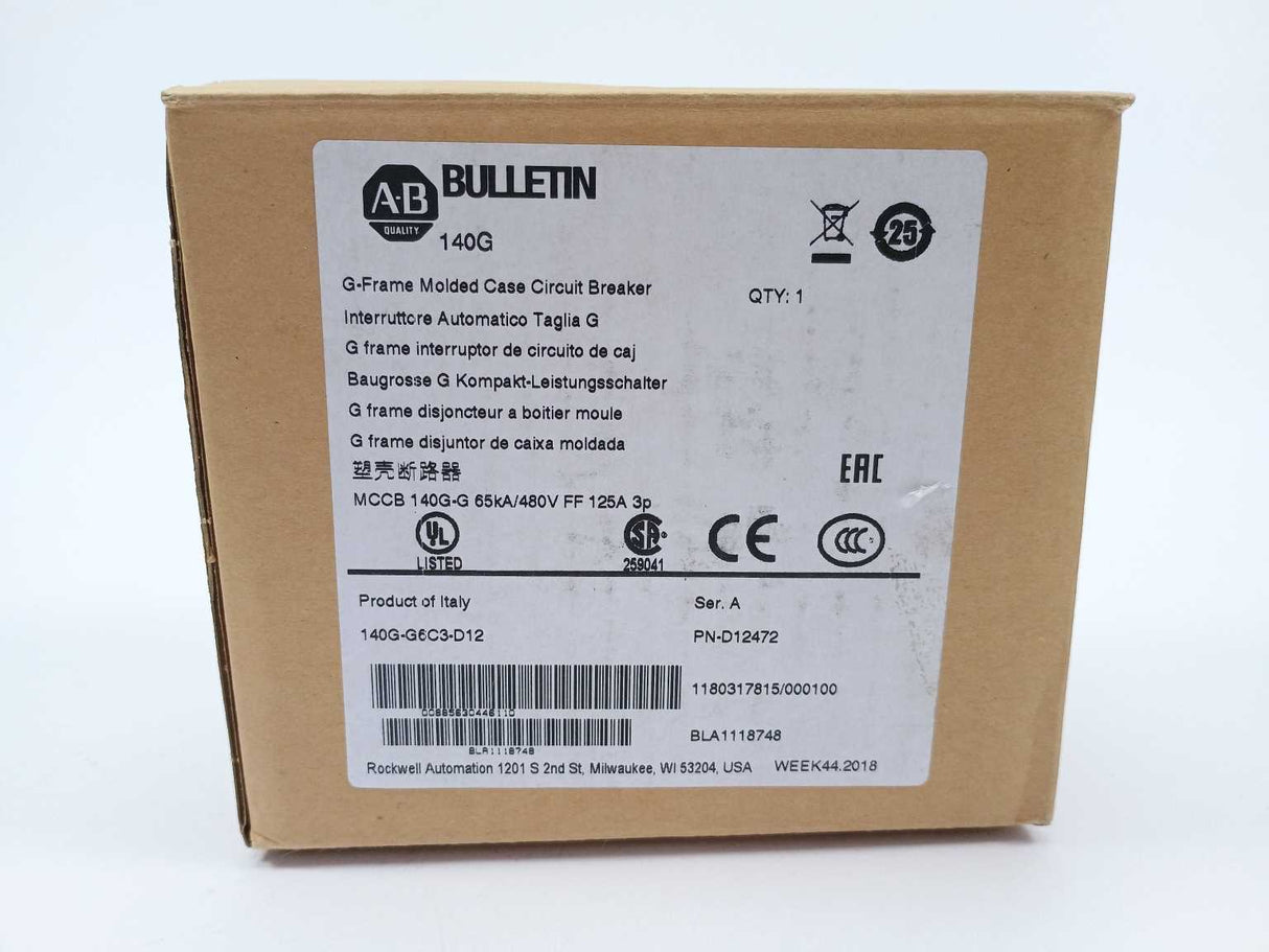 AB 140G-G6C3-D12 G-Frame Molded Case Circuit Breaker