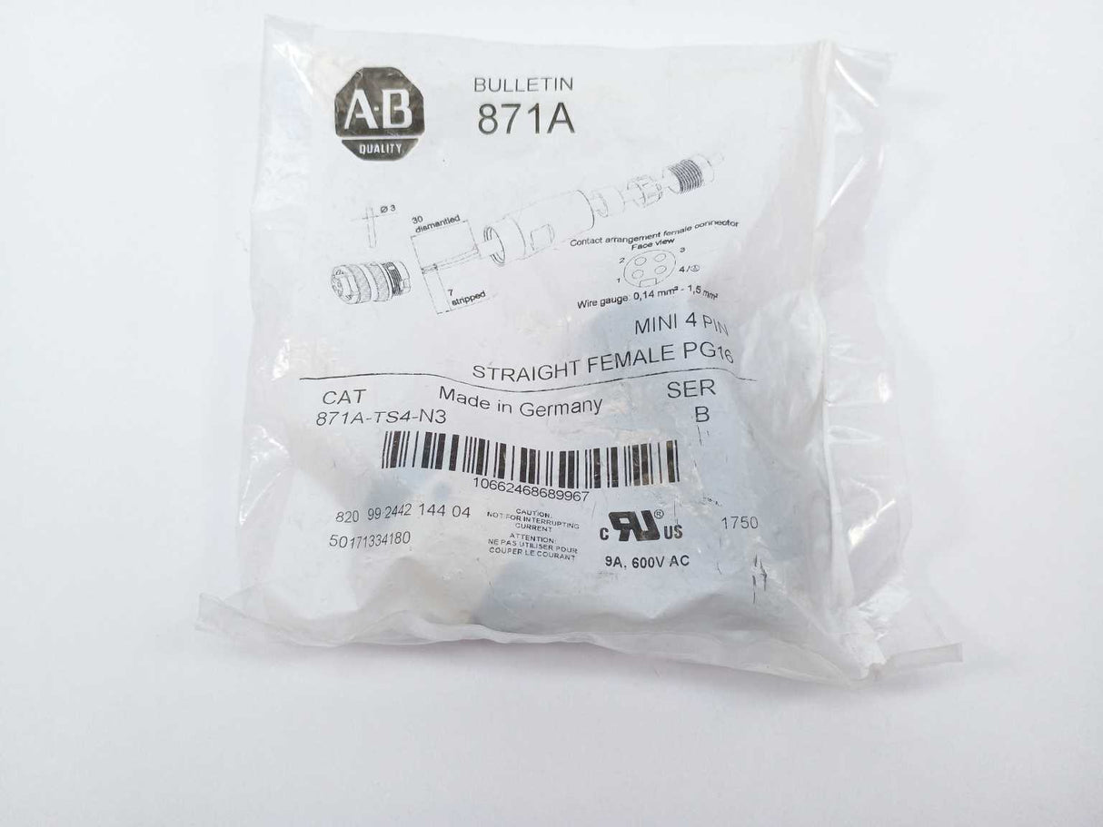 AB 871A-TS4-N3 Ser. B MINI 4 PIN Straight Female PG16