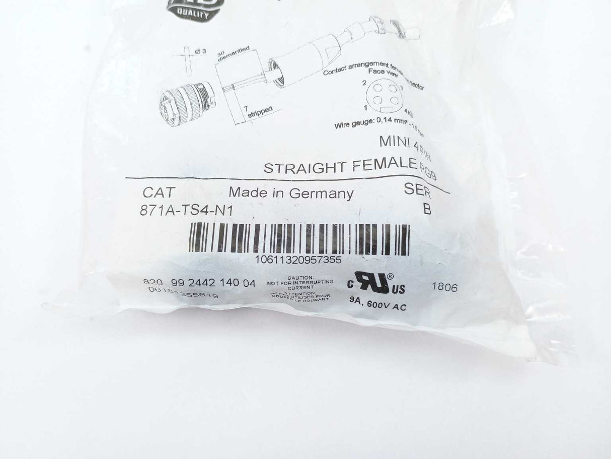 AB 871A-TS4-N1 Ser. B MINI 4 PIN Straight Female PG9