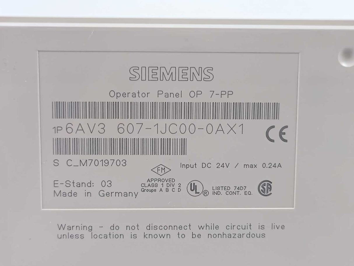 Siemens 6AV3607-1JC00-0AX1 Operator Panel OP 7-PP