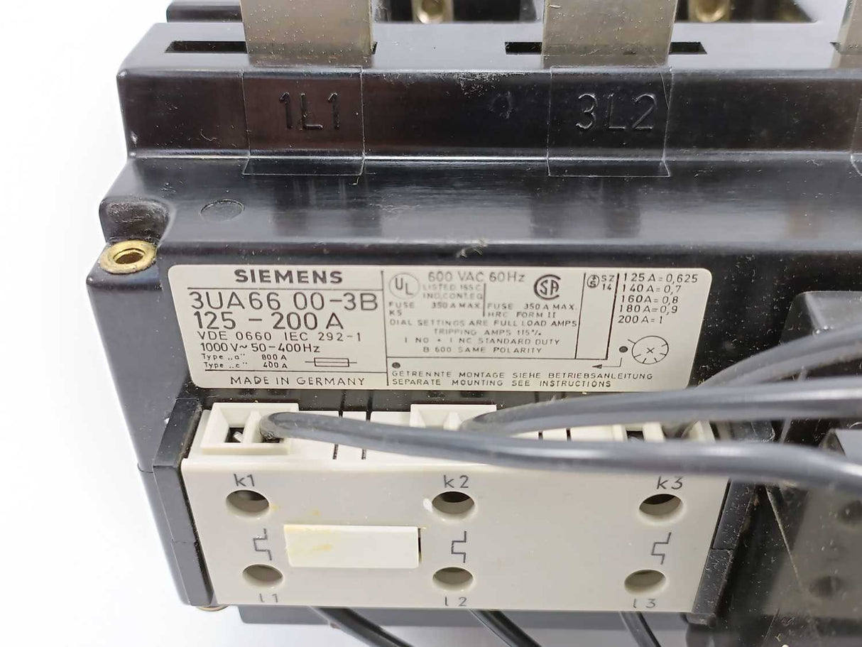 Siemens 3UA6600-3B Overload Relay With 3UX1423