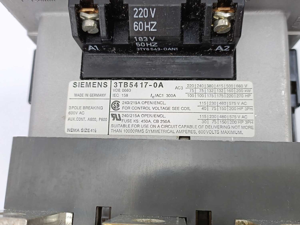 Siemens 3TB5417-0A 3 - Phase Contactor