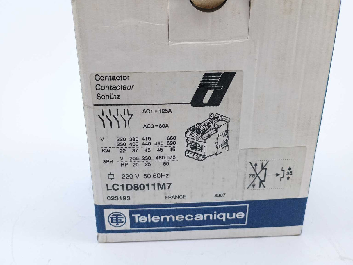 TELEMECANIQUE LC1D8011M7 Contactor 023193 220V - 50-60Hz