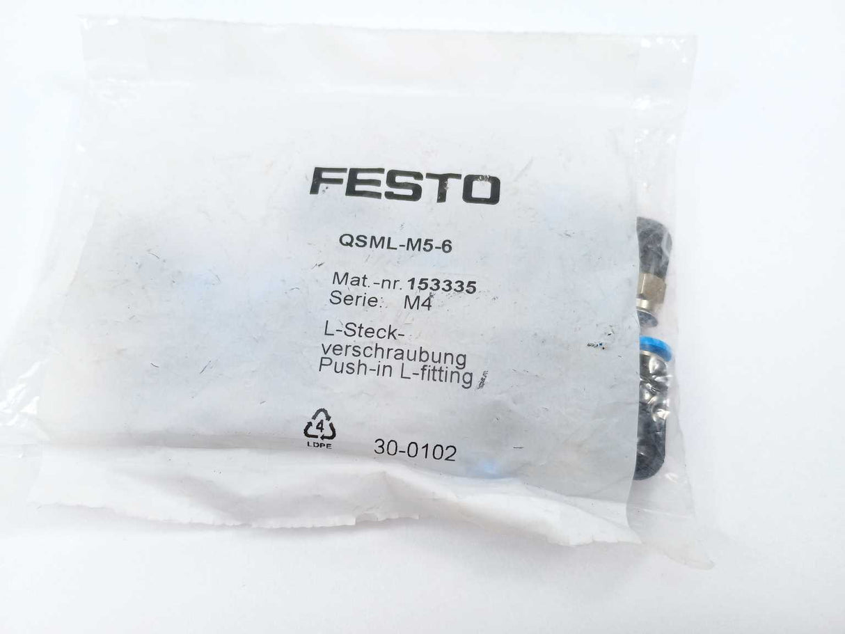 Festo 153335 QSML-M5-6 Push-In L Fitting 10 Pcs.