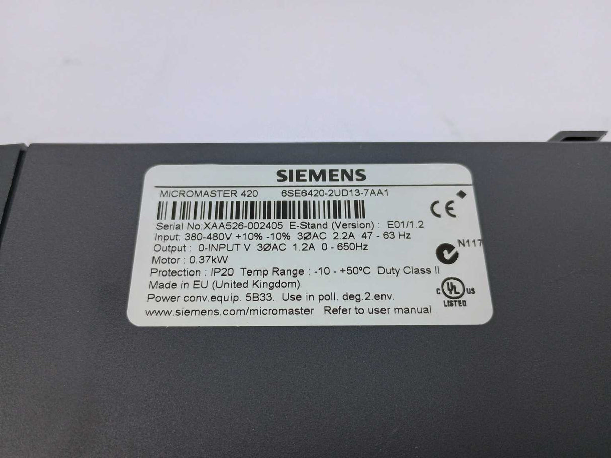 Siemens 6SE6420-2UD13-7AA1 MICROMASTER 420 AC Drive, Frequency Inverter