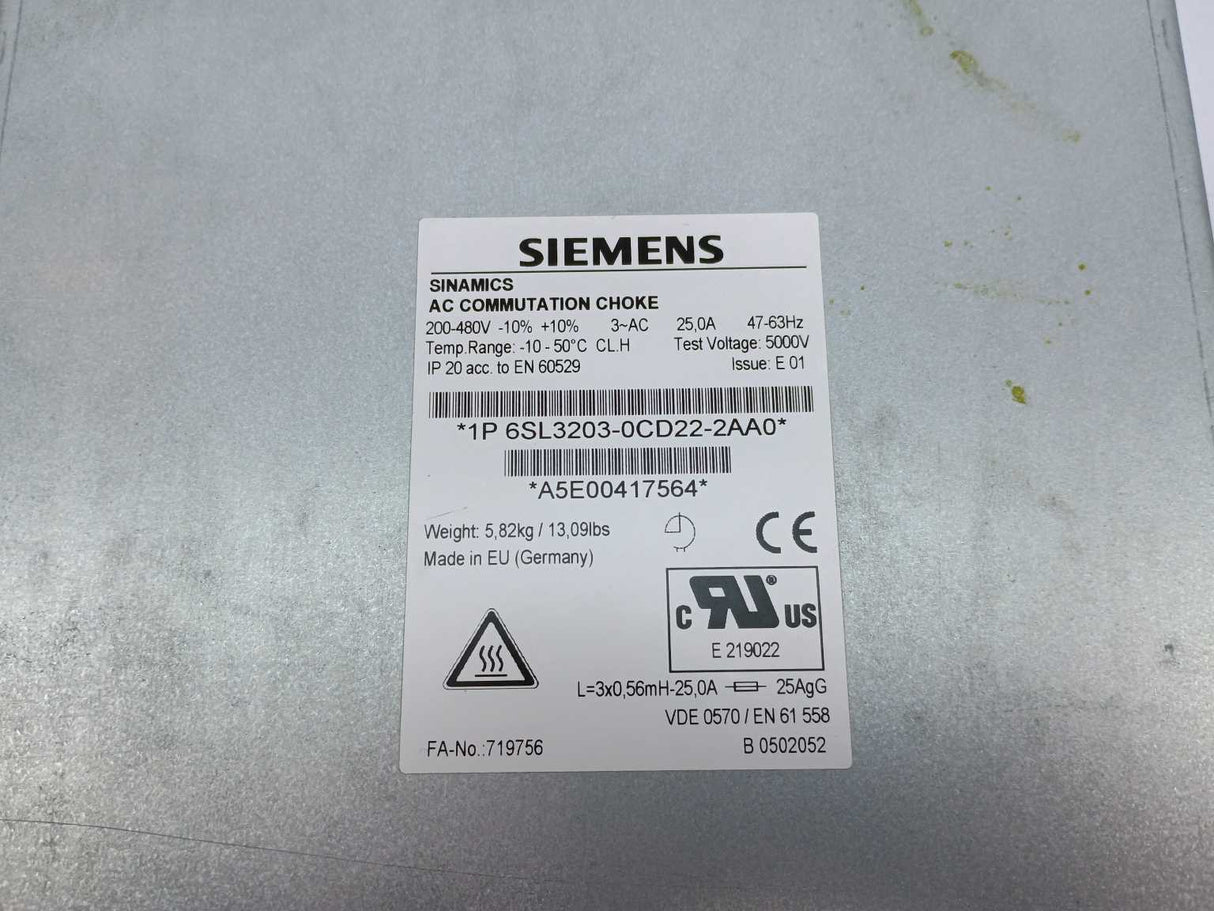 Siemens 6SL3203-0CD22-2AA0 SINAMICS reactor for Power Module