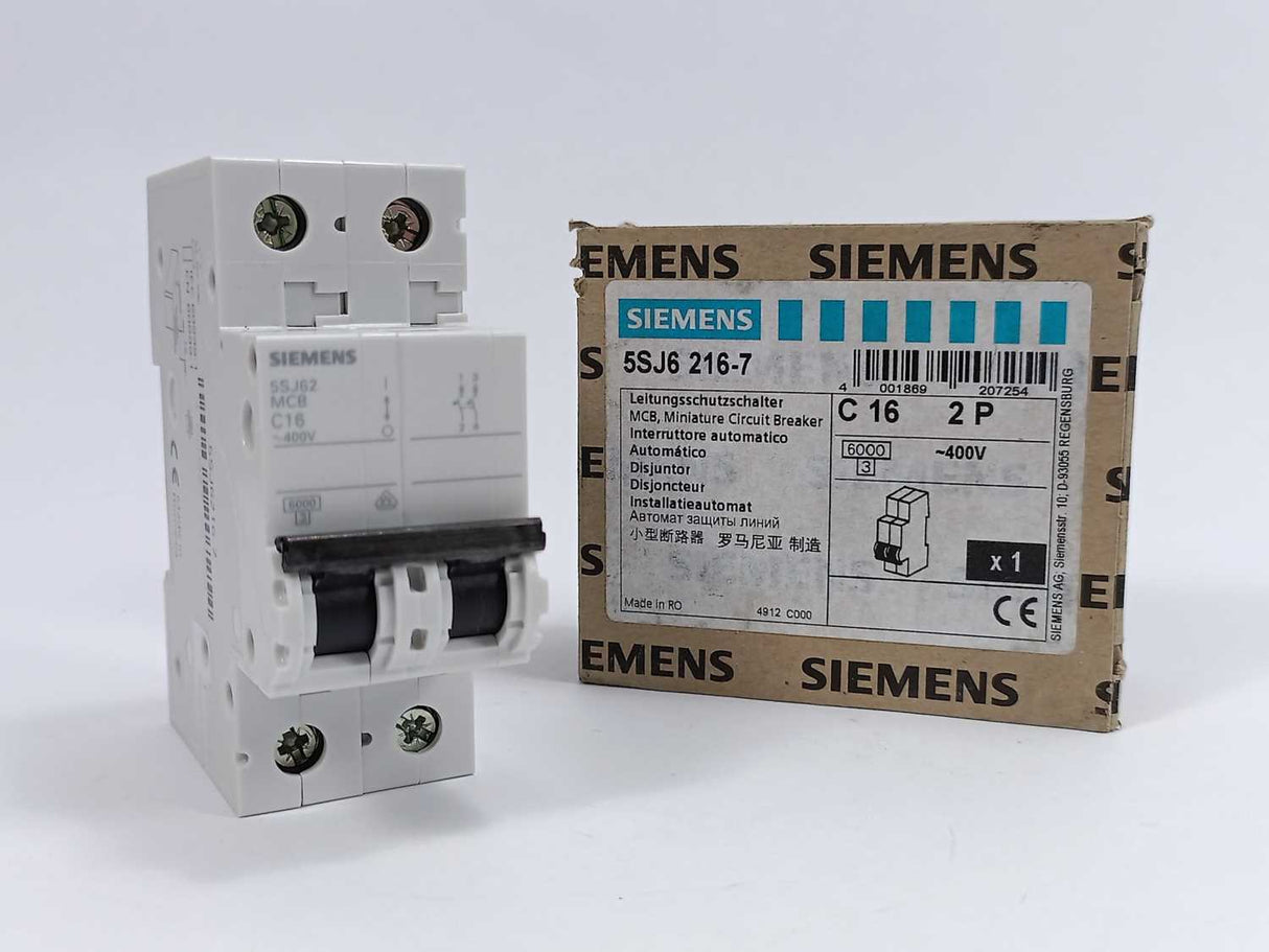 Siemens 5SJ6216-7 CIRCUIT BREAKER 400V 6KA, 2-POLE