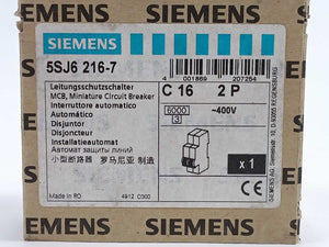 Siemens 5SJ6216-7 CIRCUIT BREAKER 400V 6KA, 2-POLE