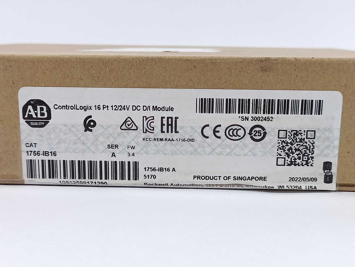 AB 1756-IB16 SER. A ControlLogix 16 Pt 12/24V DC D/I Module, FW. 3.4