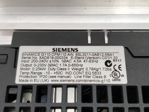 Siemens 6SL3211-0AB12-5BA1 AC drive 6SL3255-0AA00-4BA0