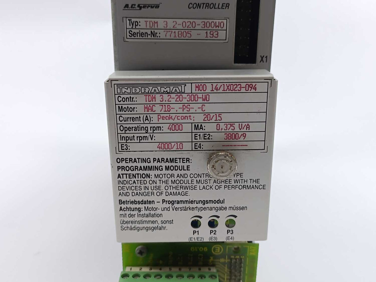 Indramat TDM3.2-020-300W0 AC Servo Control Drive w/ MOD14/1X023-094