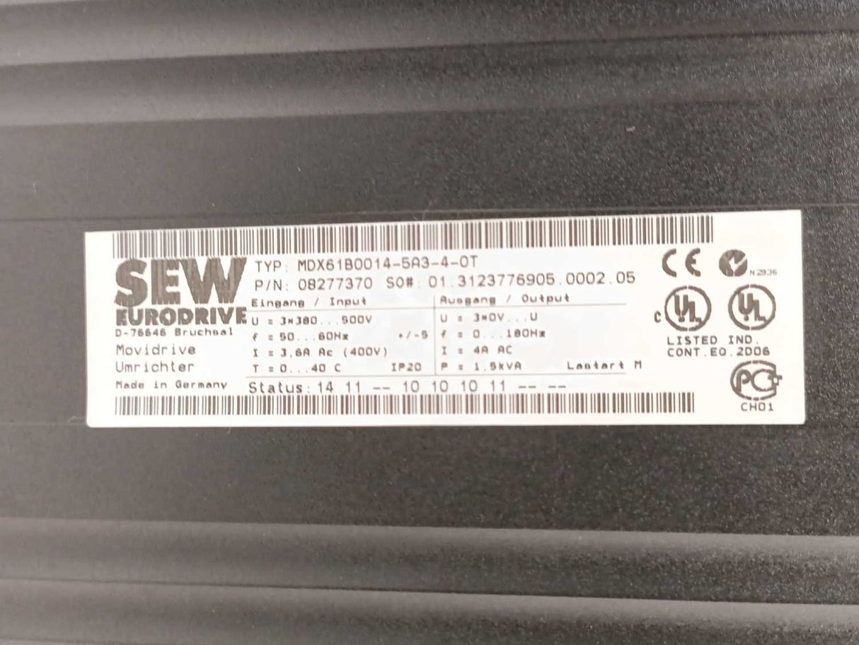 SEW-EURODRIVE  MDX61B0014-5A3-4-0T 08277370 Movidrive w/ BW090-P53B Brake